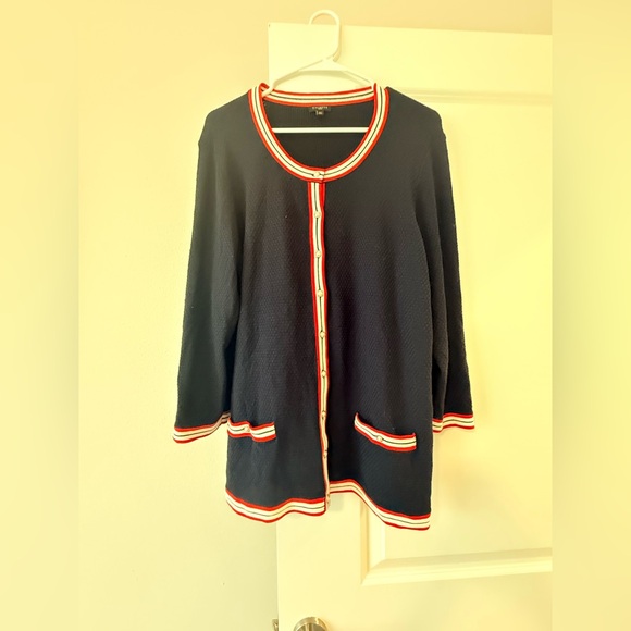 Talbots Sweaters - Talbots Navy Cardigan with Red and White Trim